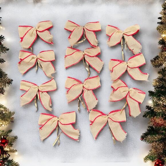 Christmas Bows-Set of 11-Gift Wrap-Wreaths-Tree-Craft-Presents-Burlap Rustic - Picture 1 of 3